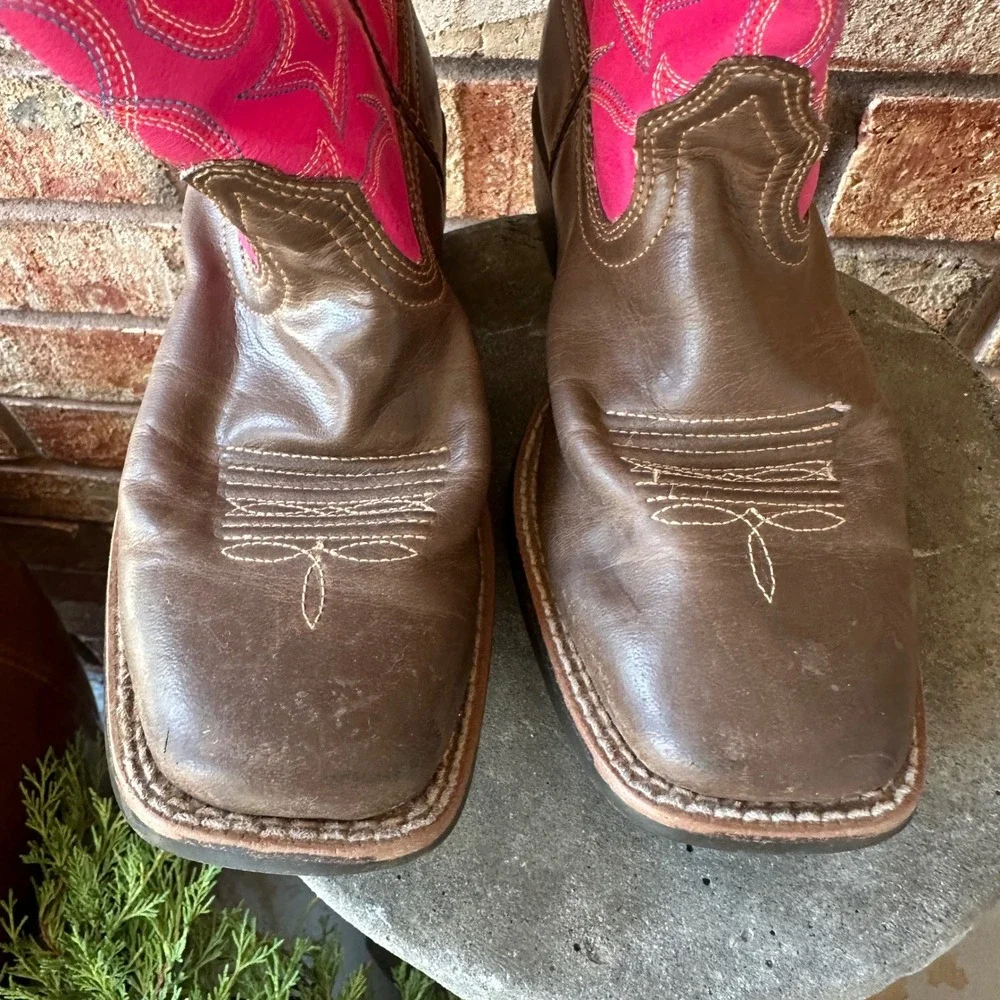 Ariat Girls Brown Pink Western Cowgirl Boots Square Toe Western Size 1.5 Youth